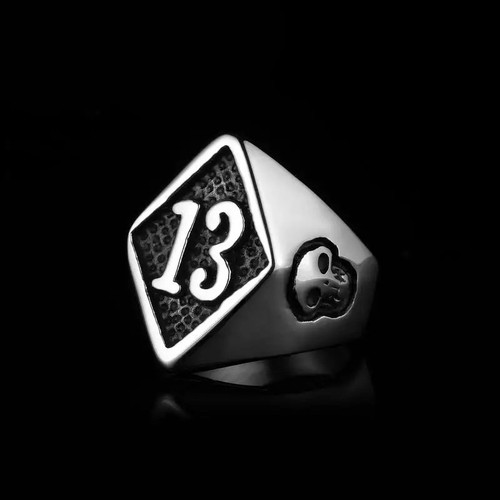 Thirteen ring biker skull - ring,