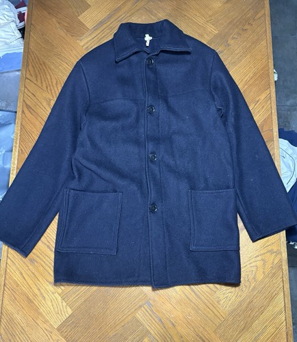 Men black wool peacoat - wool,