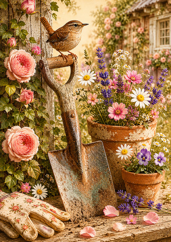 Wren bird cottage - wren, wall