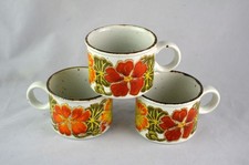 Vintage Midwinter Stonehenge Nasturtium x3 Tea / Coffee Cups - 6.6cms Tall