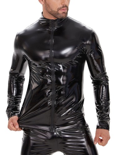 Men pvc leather long sleeve - long,