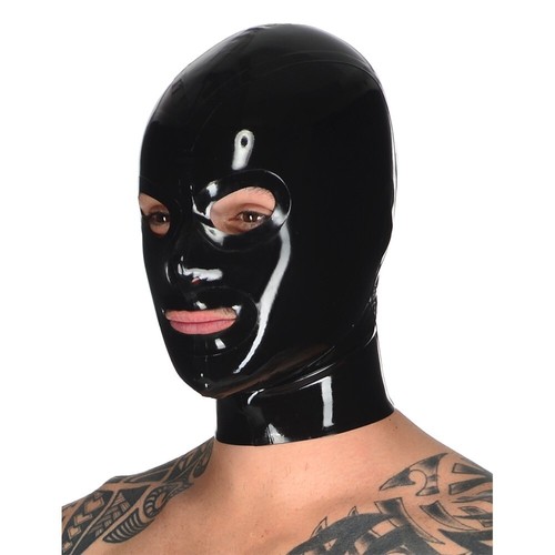 Mens latex mask hood with - mens, back