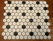 White and Black Mixed Octagon Porcelain Mosaic Floor and Wall Tile (BOX OF 5)