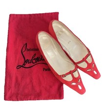 CHRISTIAN LOUBOUTIN VINTAGE SHOE RED SUEDE CUT OUT BUCKLE SQUARE TOE SIZE 39.5