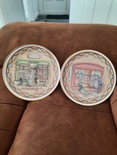 2 x 17cm Fine bone china gold edge plates - Royale Garden victorian scene 