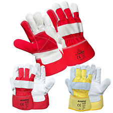 Canadian Double Palm Rigger Gloves Heavy-Duty Leather Safety Gauntlet Red Yellow