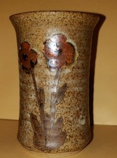 studio pottery 9cm  vase with poppies