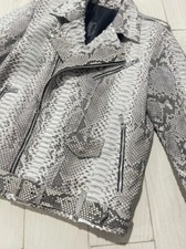 Man's Snakeskin Biker Jacket | Python Leather Moto Jacket, Natural Grey Jacket |