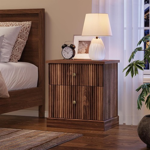 Fluted bedside table - table, drawers