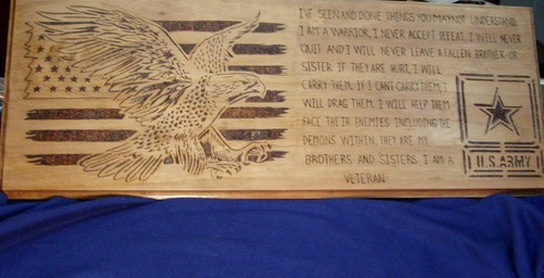 Hand burned wood plaque - burned,