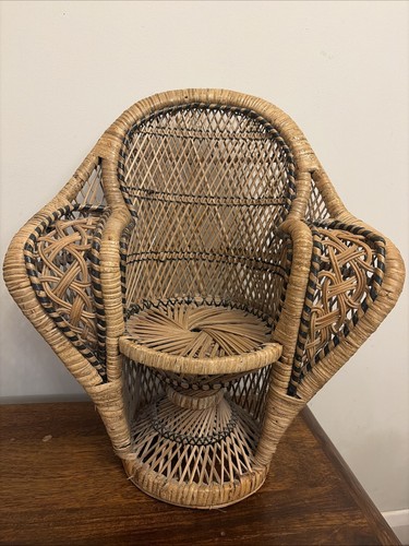 Vintage wicker peacock fan - peacock,