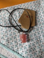 Strawberry Quartz Gemstone Angel Pendant With Wax Rope Chain