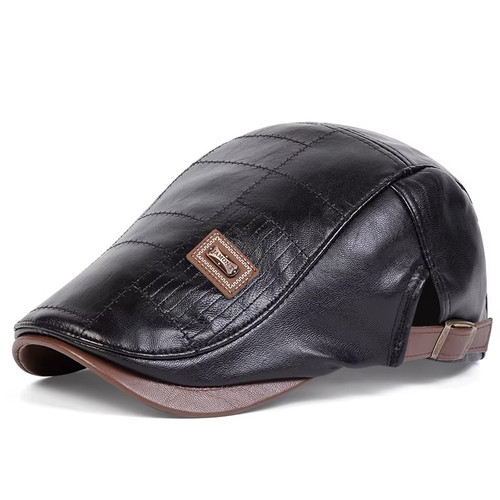 Vintage men beret hat leather - beret,