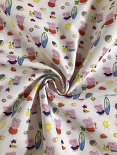 HALF A METRE Peppa Pig Beach Cotton Fabric Material Kids Childrens Sewing Craft