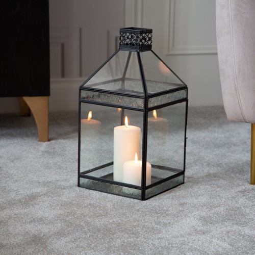 Black metal candle lantern - black,