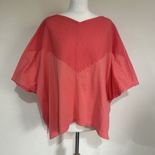 Yacco Maricard Top O/S Coral V Neck Batwing Sleeve Pintuck T-Shirt 100% Cotton