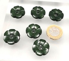 6 Vintage Dark Green Daisy Flower Shape Plastic Round Buttons - 2.3cm approx