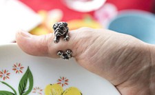 New Women’s Silver Tone French Bulldog Rap Around Adjustable Fashion Ring 