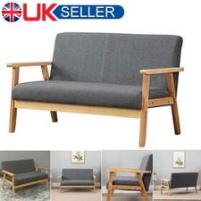 2 Seater Wooden Armchair Couch Sofa Fabric Linen Bed Chair Couch for Living Room