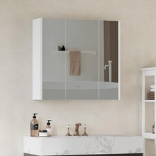 Bathroom Wall Cabinet Storage Cupboard Mirror Wall Mounted White Wooden Shelves