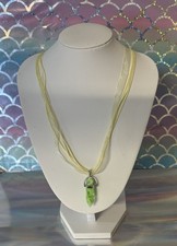 Hexagon Resin Kiwi Pendant Ribbon Necklace.