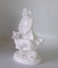 ROYAL WORCESTER BLANC DE CHIEN FIGURE - GIRL WITH DOG 190mm HIGH