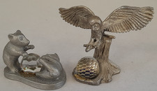 Vintage Tudor Mint Miniature Pewter 2-4cm Figurines x2 Owl & Bear Cubs A53 O460