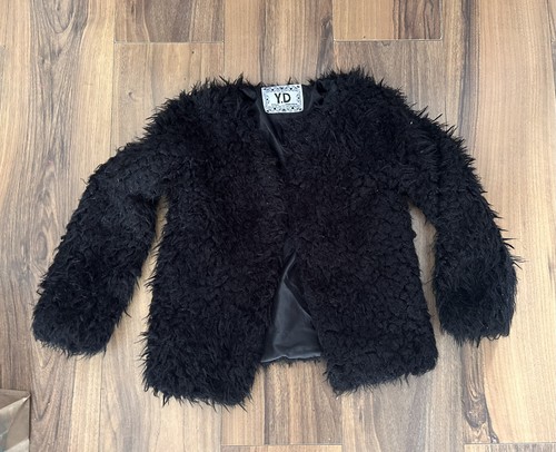 Girls black faux fur coat - faux,