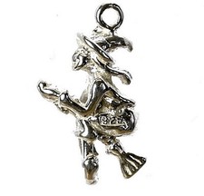 STERLING SILVER WITCH ON BROOMSTICK CHARM     