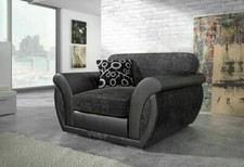 Fabric Sofa 3+2  Armchair Grey Black Leather Arms Large Shannon Free Delivery