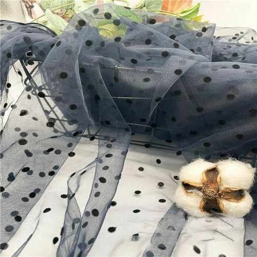 Lace black flocked polka - black,