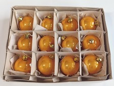 Set 12 yellow gold glass bauble vintage Christmas tree hanging decoration