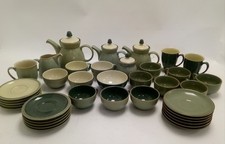 Vintage Green Glazed Ceramic Tea Set Bundle with Teapots Cups Plates