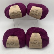 4 X Drops Brushed Alpaca And Mulberry Silk Yarn colour 9 Purple 4 ball of wool