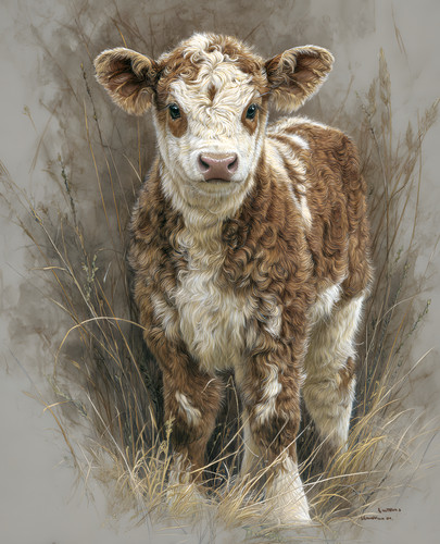 8x10 hereford calf - calf, country
