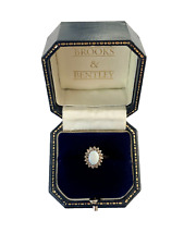 Opal and Diamond Ring 9ct Gold Opal Diamond Cluster 1985 Vintage Ring Size M 1/2