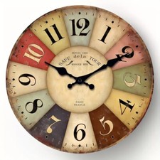 Wooden Clock "Safe de la Tour"  12 inch Silent Wall Clock - Bright, Rustic, Bold