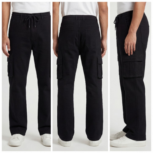 Men black denim cargo pant - cargo,