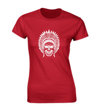INDIAN SKULL LADIES T SHIRT RETRO FASHION NATIVE AMERICAN HEADDRESS ANCIENT
