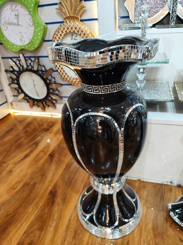 Black silver floor vase - black,