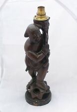 Antique Hand Carved Japanese Hardwood Buddha Table Lamp with Inlaid Detail