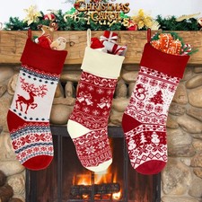 Christmas Stocking Set of 3, 18 inch Large Knitted Xmas Stockings for Tree... 