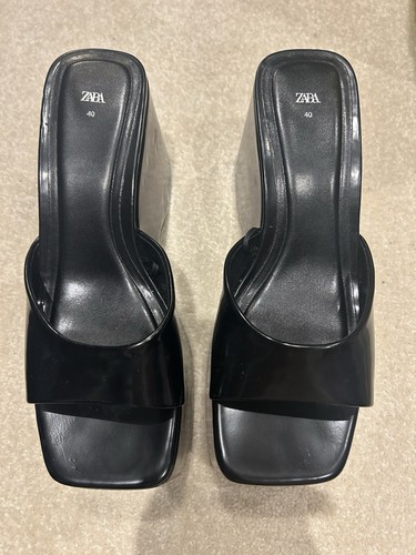 Zara black wedge heels shoes - black,