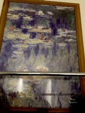 Large Vintage Oil Painting Monet Nympheas Wooden Frame Claude Monet