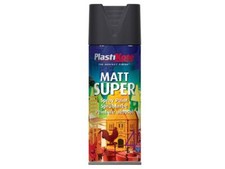 Plasti-kote Multi Purpose Super Matt Spray Paint Black 400ml Metal Wood Plastic