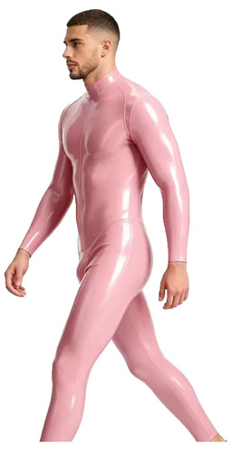 Men pink latex catsuit - men’s,