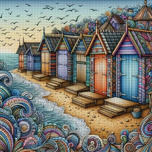Beach huts printed - beach,