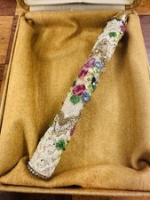 Vintage Beaded Floral Glass Seed Bead Lipstick Holder with Brush