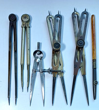 2 x Antique Proportional dividers + 3 compass dividers brass metal lot 16.5cm