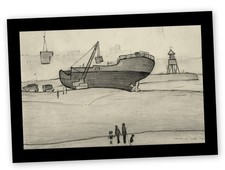 LOWRY  'WRECK AT SOUTH SHIELDS 1961'  RARE PENCIL DRAWING MOUNTED HARDBACK PRINT
